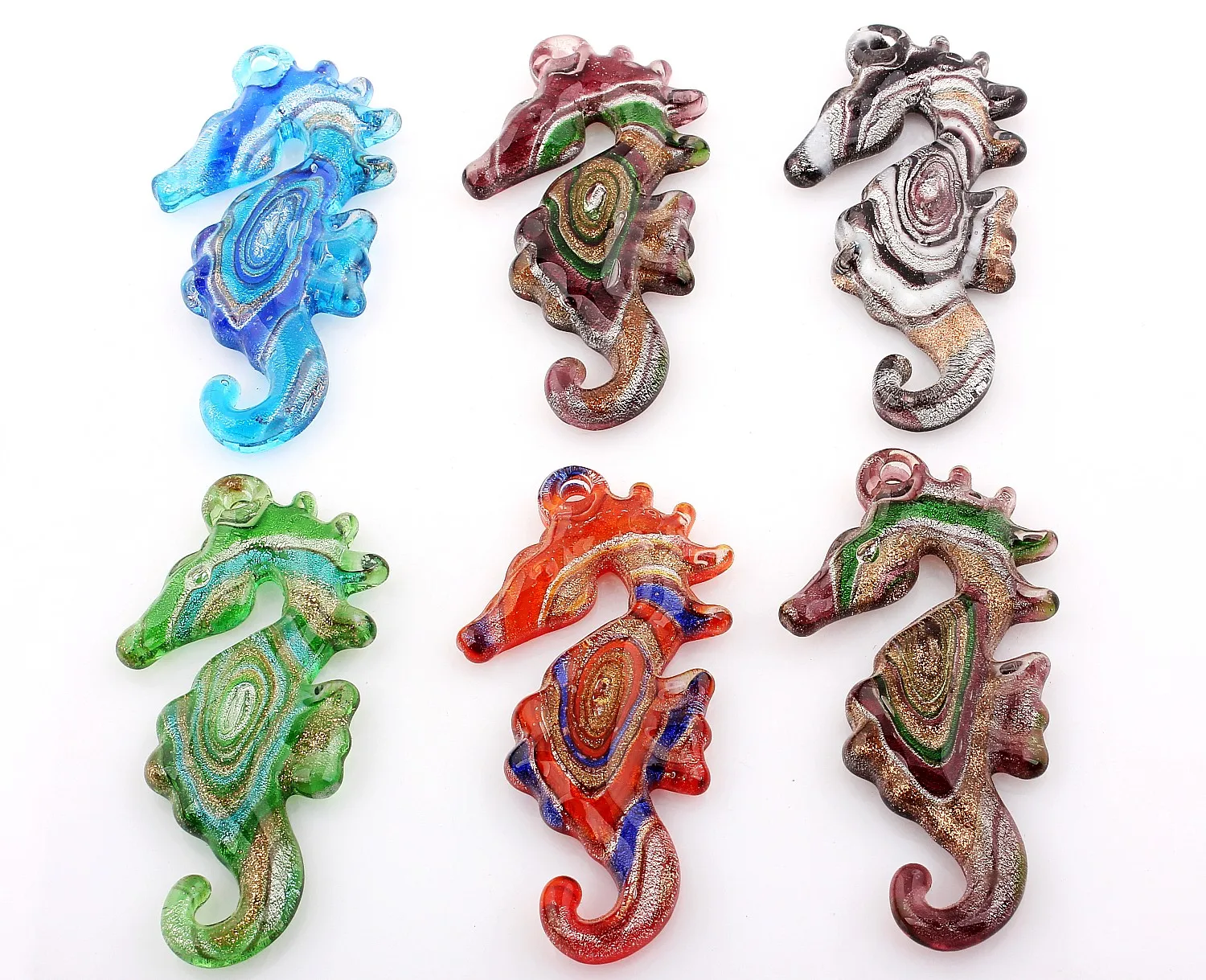 QianBei Wholesale 6pcs Handmade Murano Lampwork Glass Cute Seahorse Pendant For Necklace Women