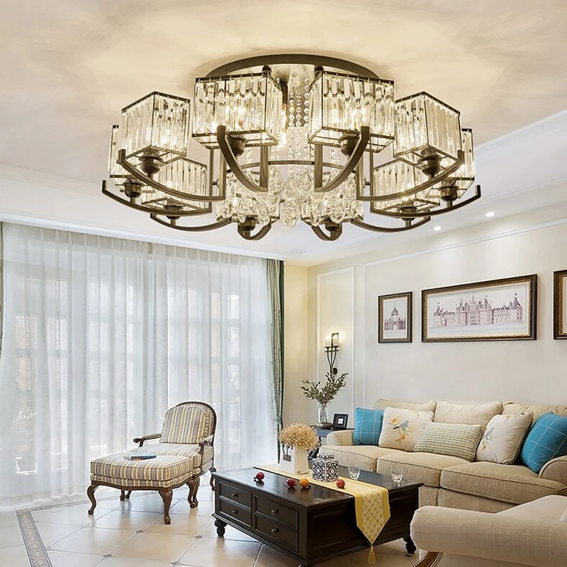 Retro Crystal Style Design Led Chandelier For Living Room Dining Room Kitchen Villa Ceiling Lamp