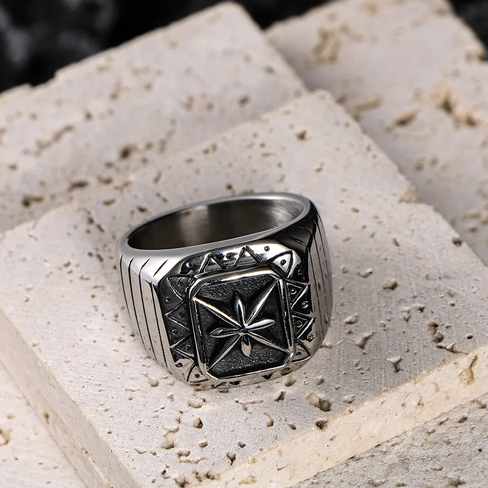 1Pcs European and American Cross-Border Retro Punk Rice-Flake Ring Trendy Men's Personalized Ring Cool Hand Accessory
