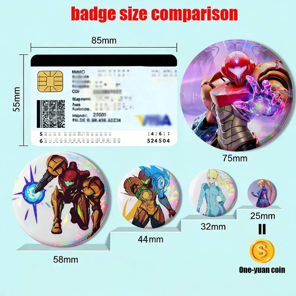 Zero Suit Samus Metroid Samus Aran 58mm Round Pins Creativity Printed Pictures Text Metal Lapel Badges Brooches Jewelry Gift