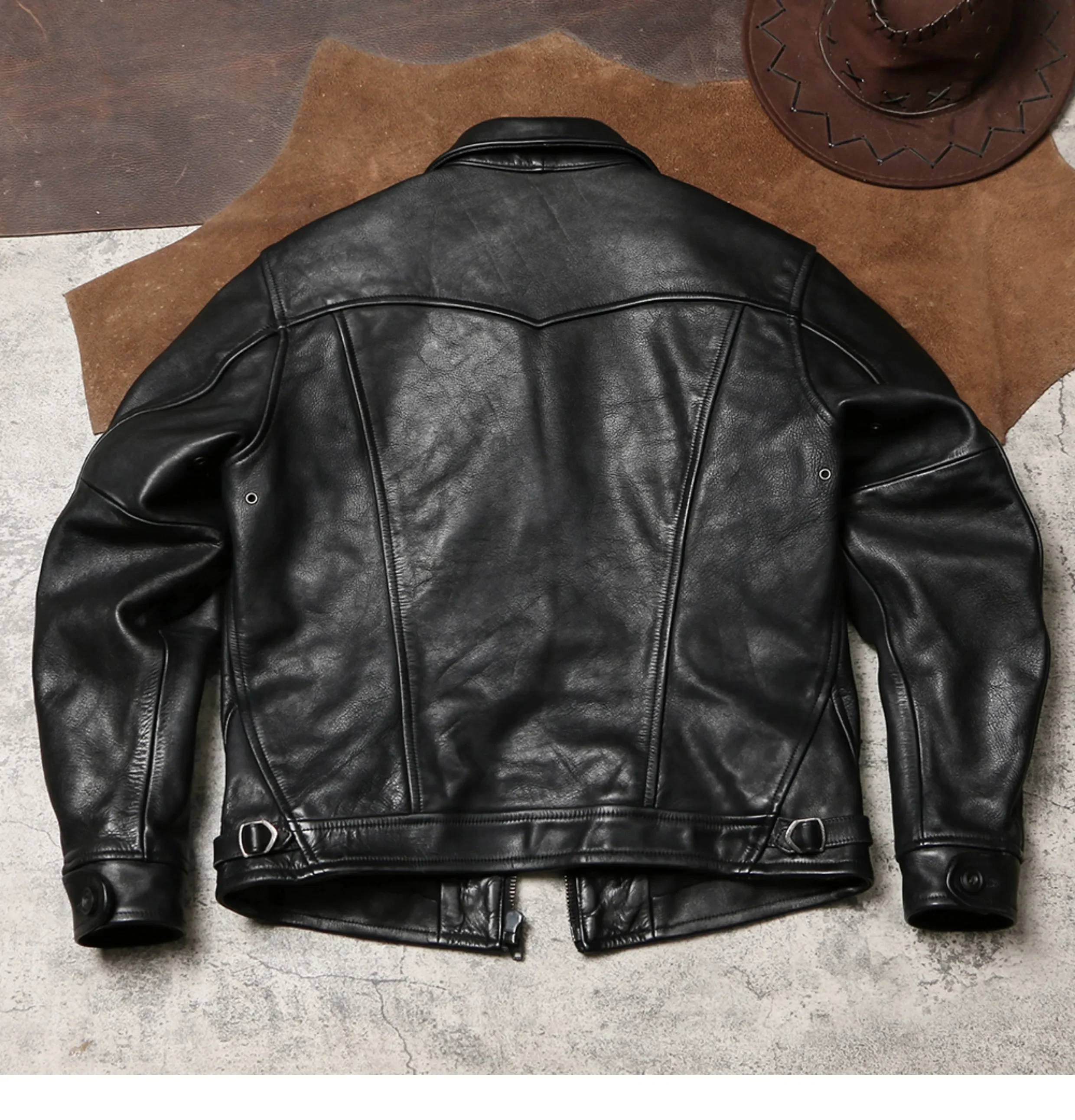 سترة Tailor Brando Heavyweight Batik المصنوعة من جلد البقر والحبوب الكاملة للرجال من الجلد الطبيعي الكلاسيكي #6