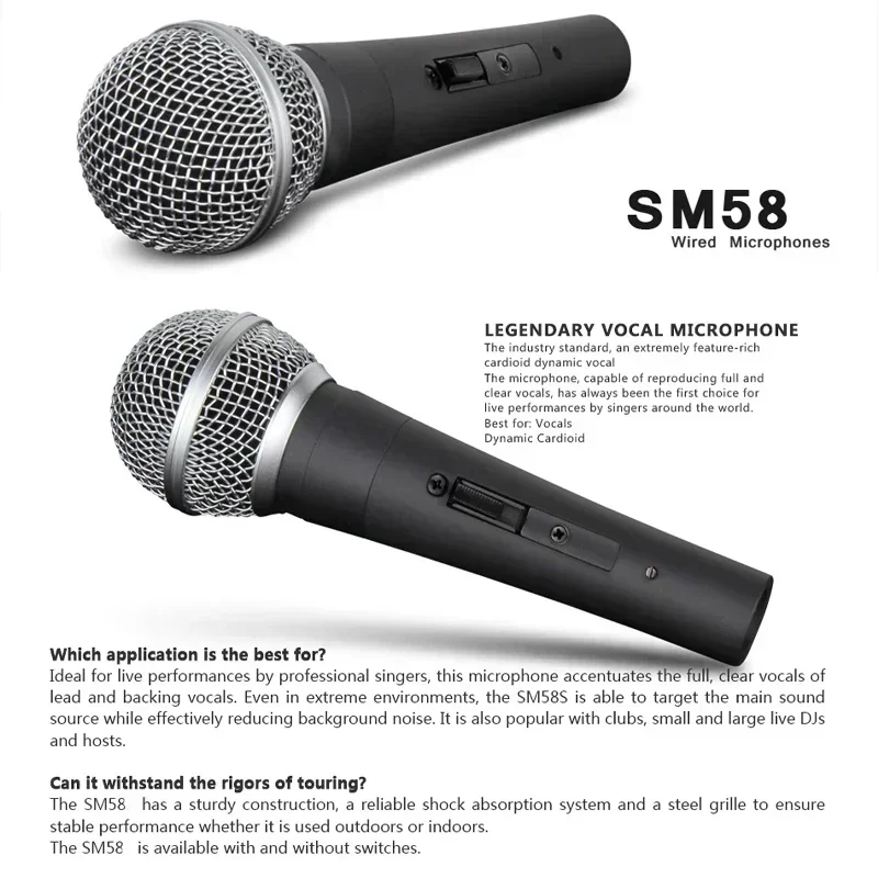 ميكروفون ديناميكي قلبي معدني SM58 لمرحلة الغناء ميكروفون سلكي احترافي لتسجيل صوتي Shure Karaoke BBOX