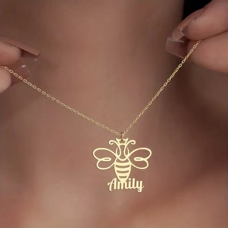 

Custom Bee Name Necklaces For Women Men Stainless Steel Customized Necklace Pendant Personalized Neck Chain Jewelry Gift