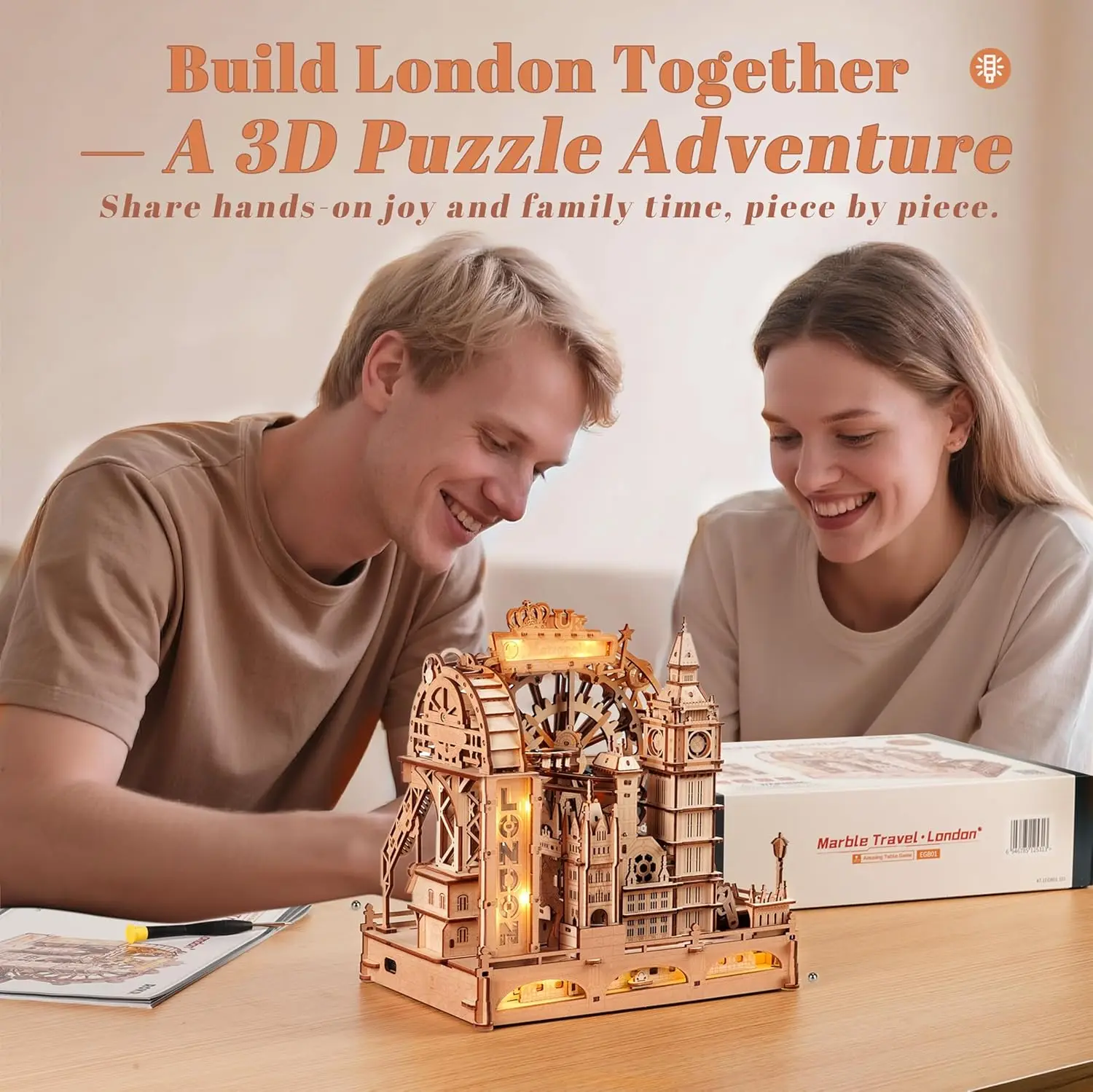 Robotime Rokr 3D Puzzles en bois ville de Londres Miniature marbre course jouets de construction bricolage Pinball Machine modèle Kits Gear Ball Challeng