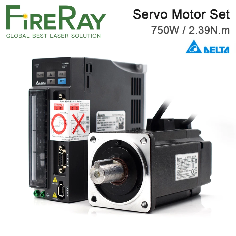FireRay Stock Delta B2 750W AC Servo Motor Kits 3000RPM 2.39N.m ASD-B2-0721-B+ECMA-C20807RS