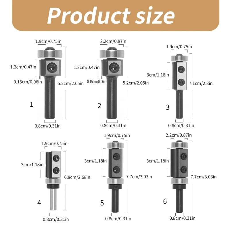 パターンフラッシュトリムルータービット 8mm シャンク、トップベアリングフラッシュストレートカットトリムルータービット 木工用