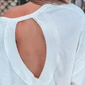 Women's Fashion Plain Long Sleeve Cold Shoulder Waffle Knit Blouses Casual Criss Cross Backless Detail Pullover Top for Women