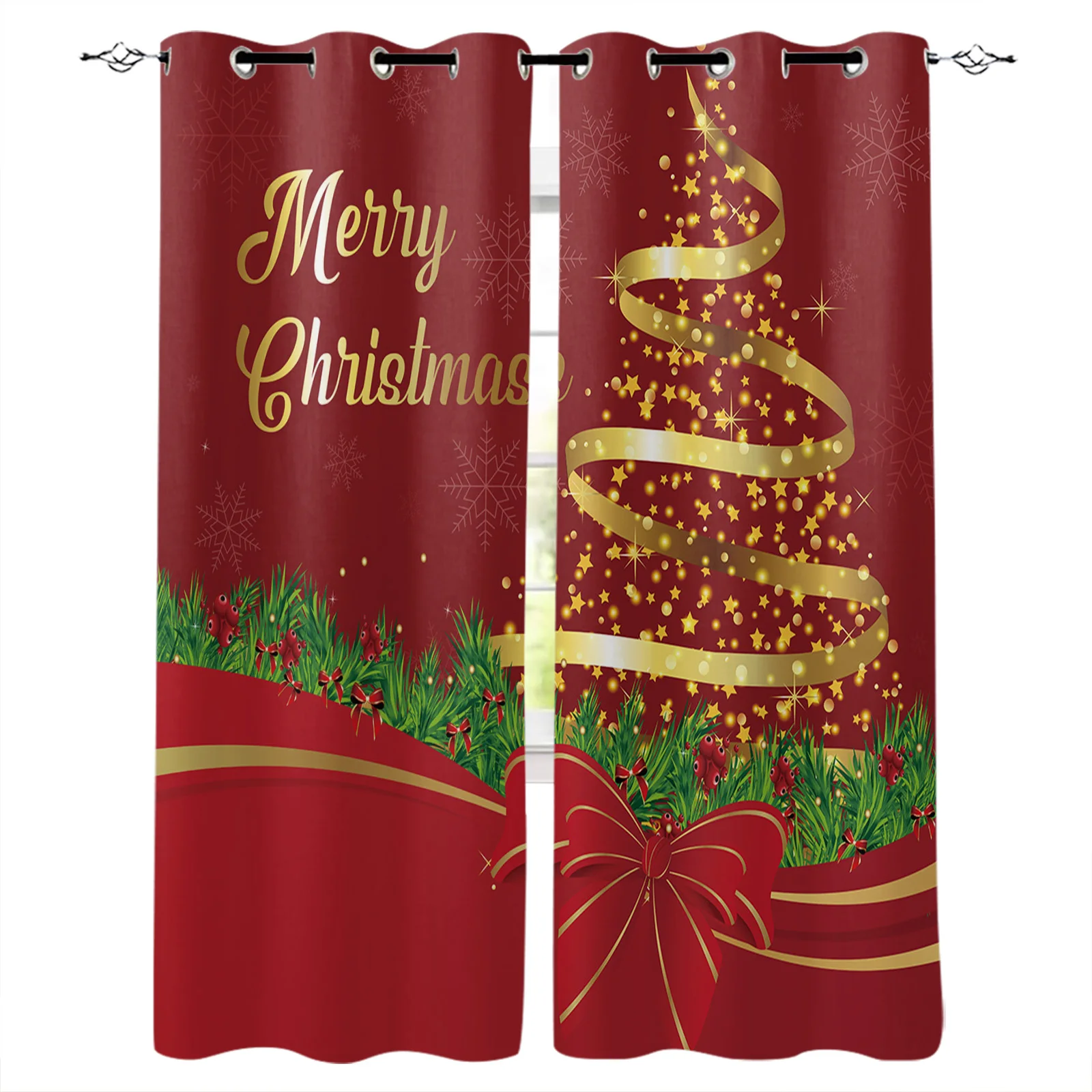 Pine Merry Christmas Window Curtain Made Finished Drapes Home Decor Kids Room Window Treatments Curtains