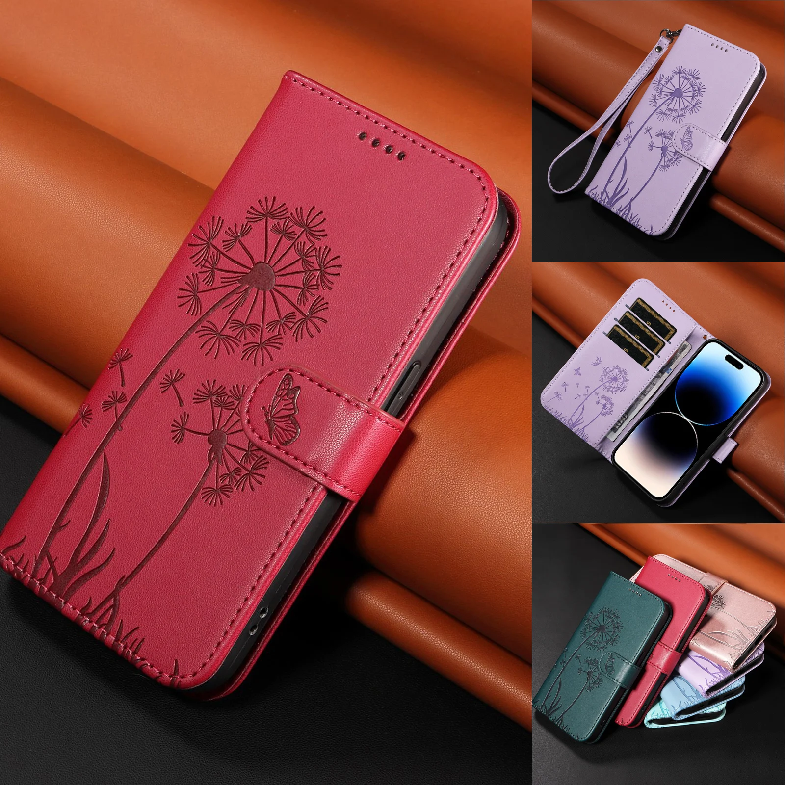 محفظة مغناطيسية بفتحة للبطاقات مسنده حافظة جلدية لهاتف OPPO Realme 14 Pro Plus 14T 14X 13 12 11X 10 9 9i 8 8i 4G 5G