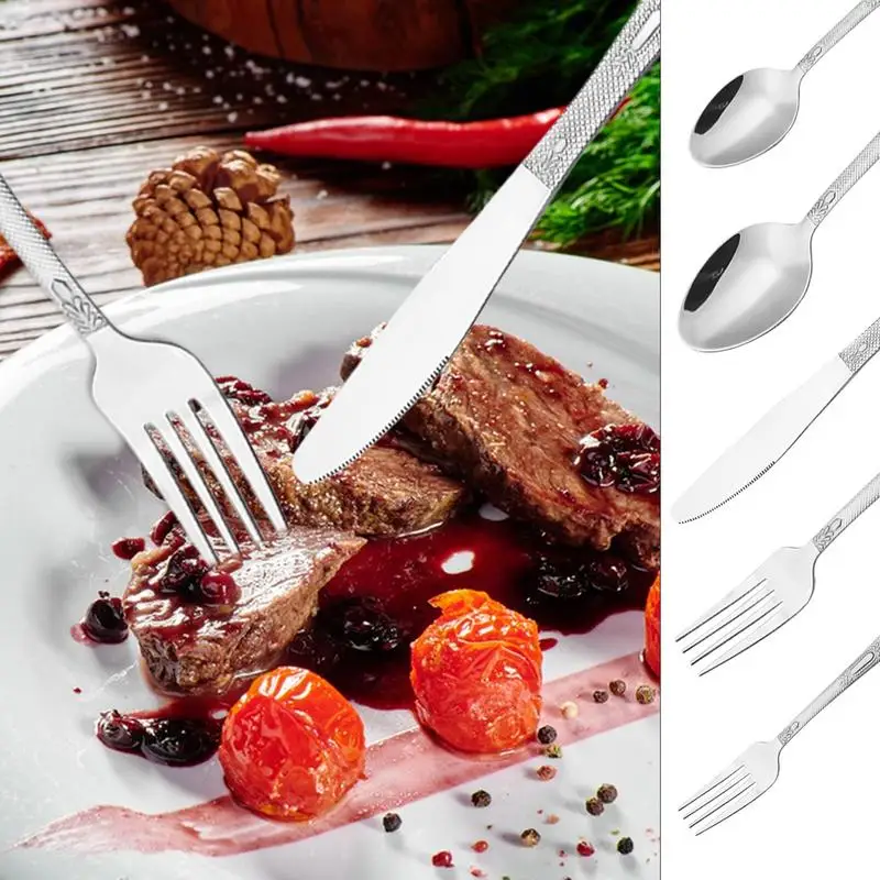 

Fork Sets For Kitchen 20pcs Stainless Dishwasher Safe Cutlery Set Gold-plated Camping Steak Food Cutleries Decorative Pattern