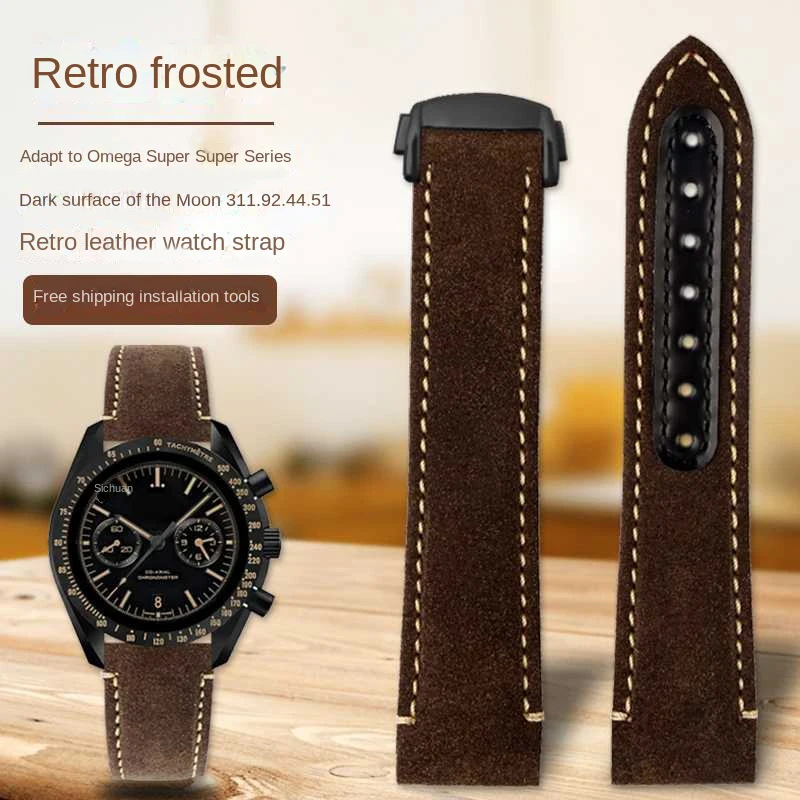 

New Vintage Leather Watch Strap for Omega Super Series 311.92.44 Retro Suede Watchband Steel Deployant Clasp Bracelet 21mm Brown