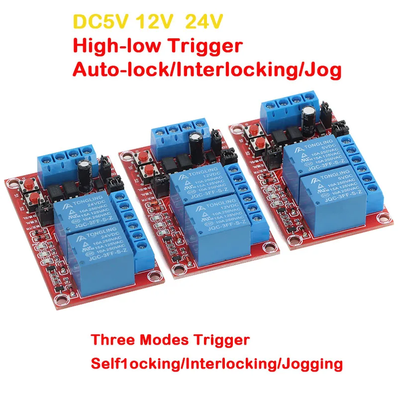 DC5V12V24V 2-channel High-low Level Trigger Relay Module of Auto-lock/Interlocking/Jog Trigger Mode with Switch Light