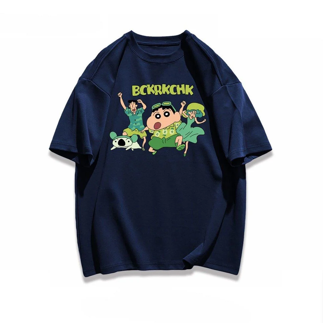Crayon Shin Chan Family Print Casual T Shirt Cute Anime Short Sleeve Tee For Women