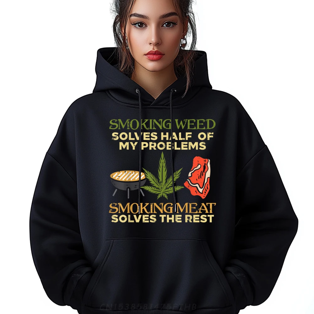 

Mens Hoodies Sweatshirt Grilling Solves Half Problems Meat Graphic Long Sleeve Crew Neck Male Hoodies Printing Loose