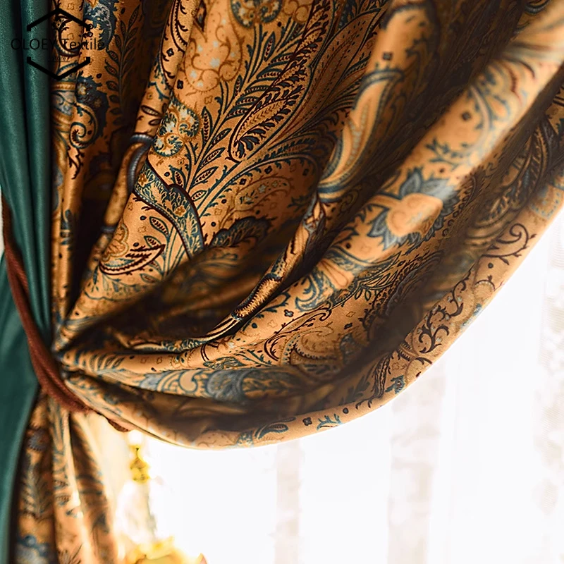 Custom Size Green Velvet Retro American French Classic Chenille Solid Color Polish Curtains for Living Dining Room Bedroom Decor