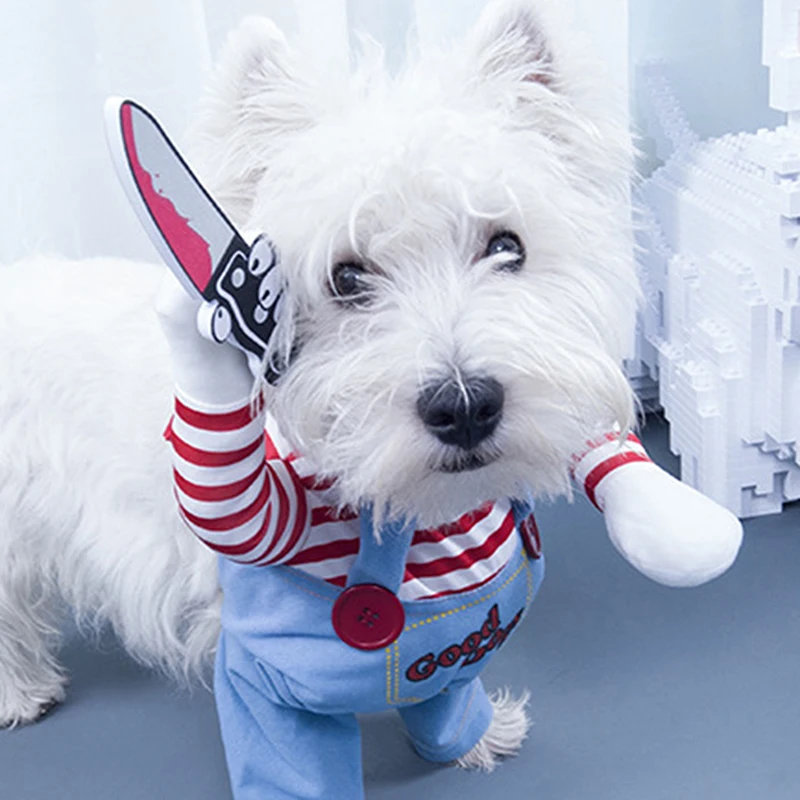 Dogs Clothes With Knife Wig Cap Pet Costume Creative Four Size Polyester Funny Autumn Winter Warm Soft Comfortable Pets Clothing