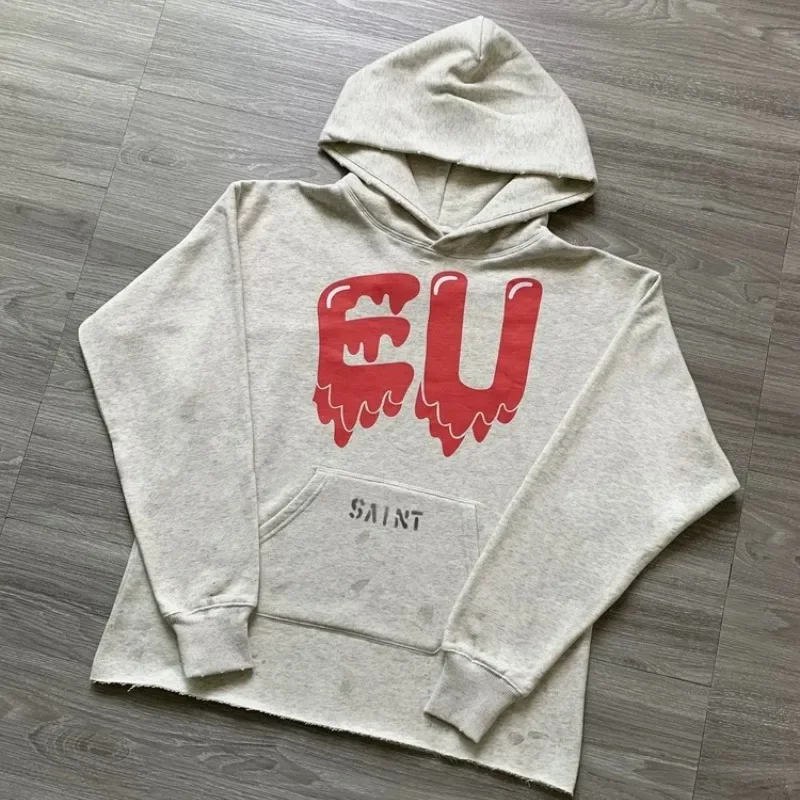 

25SS Saint Michael Retro Graffiti Hoodies Washed Grey High Street Sweatshirts