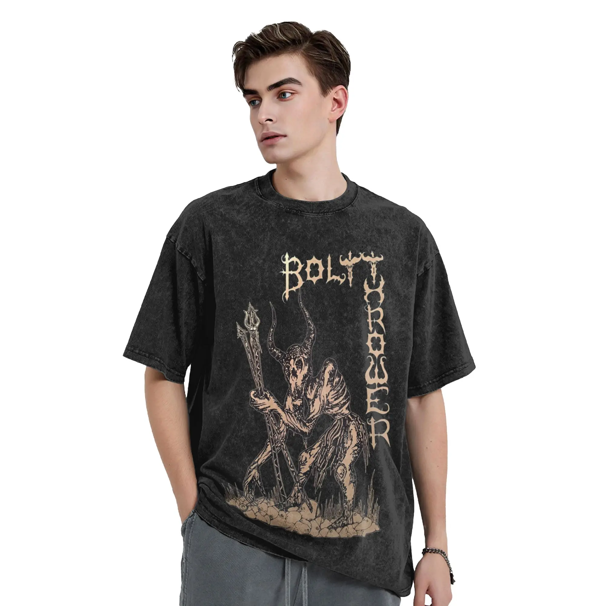 Bolt Thrower Band Vintage Washed T Shirts Prophets of Hell Album Pure Cotton Clothes Fashion Short Sleeve O Neck Tees