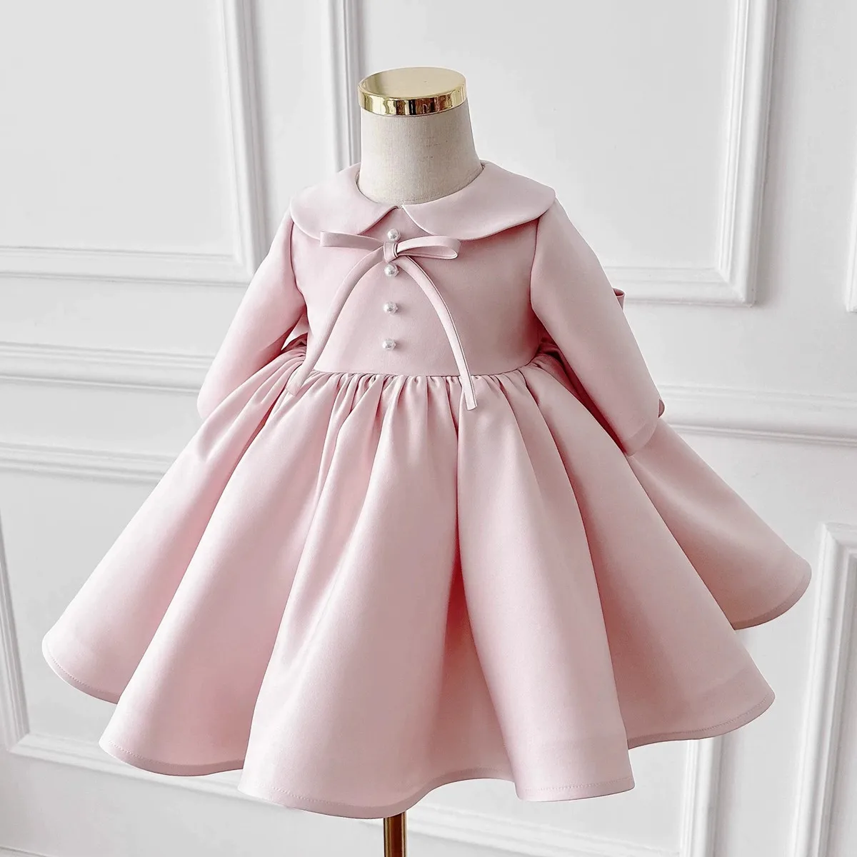 

Атласные розовые платья для девочек на день рождения, платья для девочек на Ид, детские платья для первого причастия, костюмы принцесс для детских церемоний