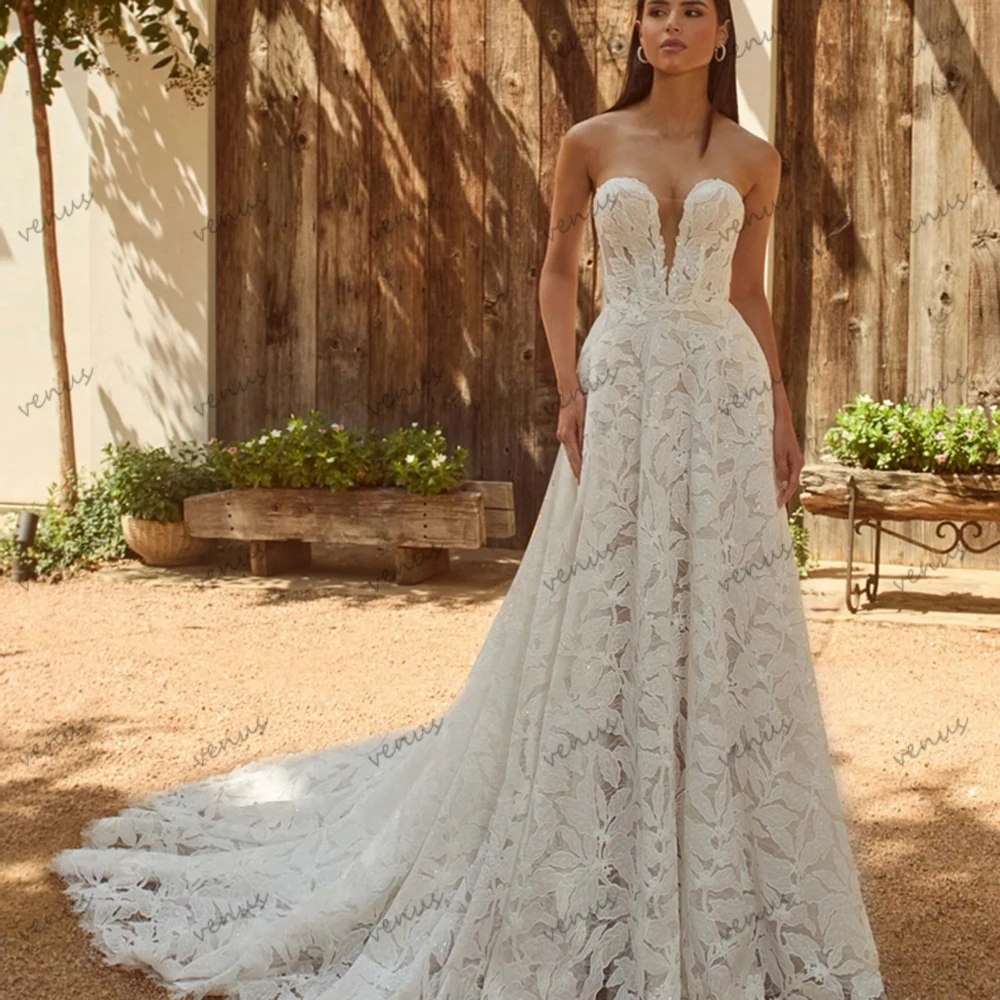 

Элегантные свадебные платья, кружевные свадебные платья трапециевидной формы, халаты без бретелек с открытой спиной, гламурные очаровательные платья Vestidos De Novia по индивидуальному заказу 2025