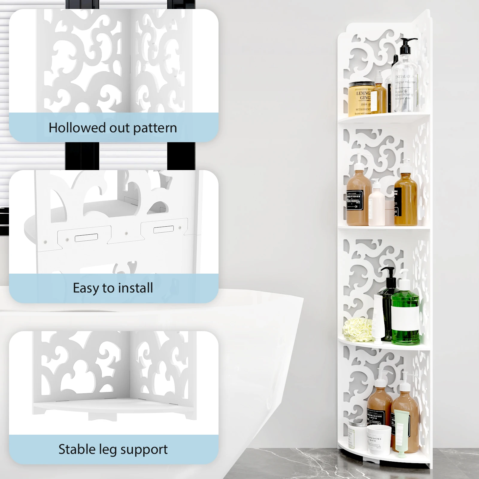 أثاث رف زاوية قائم بذاته، وحدة أرفف تخزين أرضية للحمام، رف كتب لديكور غرفة النوم، حامل نباتات لغرفة المعيشة