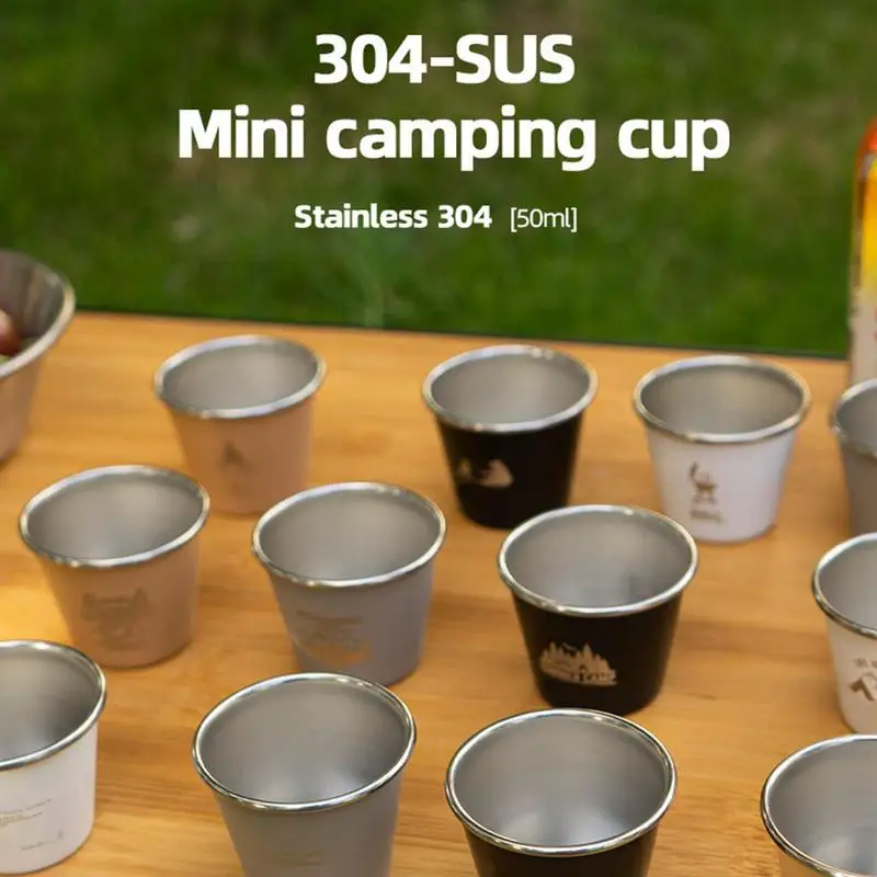 50ml Mini Outdoor Cup Set 304 Stainless Steel Camping Hiking Picnic Water Tea Beer Coffee Milk BBQ Tumblers Portable Mug Glass