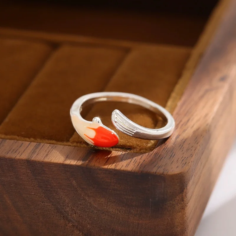 Hot selling new 925 sterling silver artistic auspicious lucky luck koi Chinese style transport small fish animal opening ring