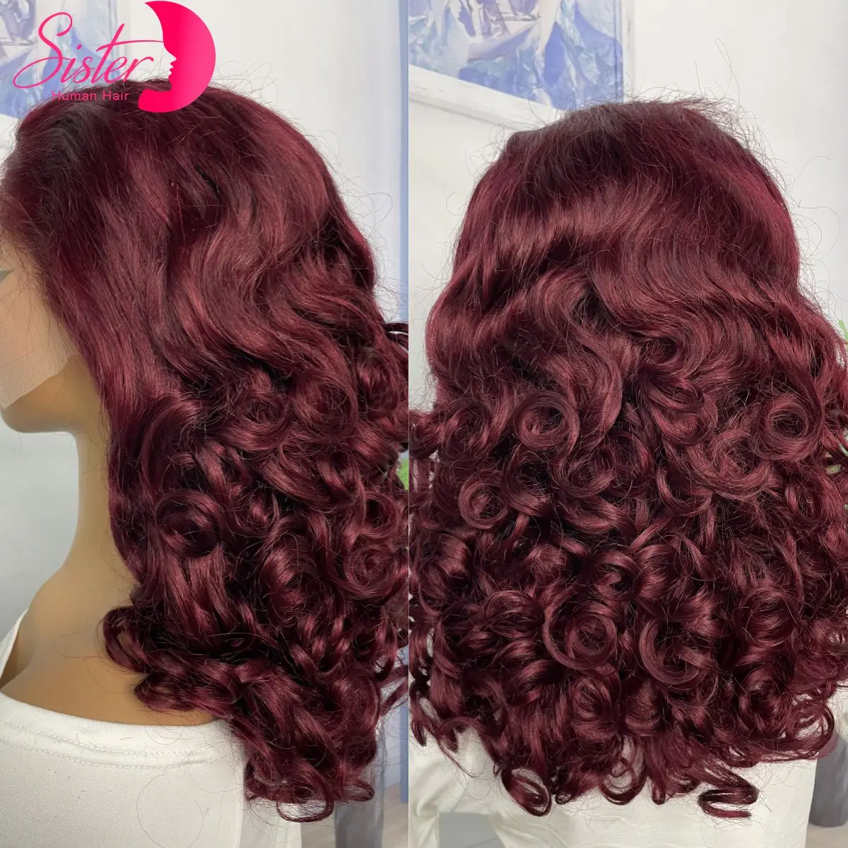 250% Density Burgundy 99J# Spring Bouncy Curly Human Hair Wigs 12A Double Drawn 13x4 Lace Frontal Curly Hair Wig for Black Women