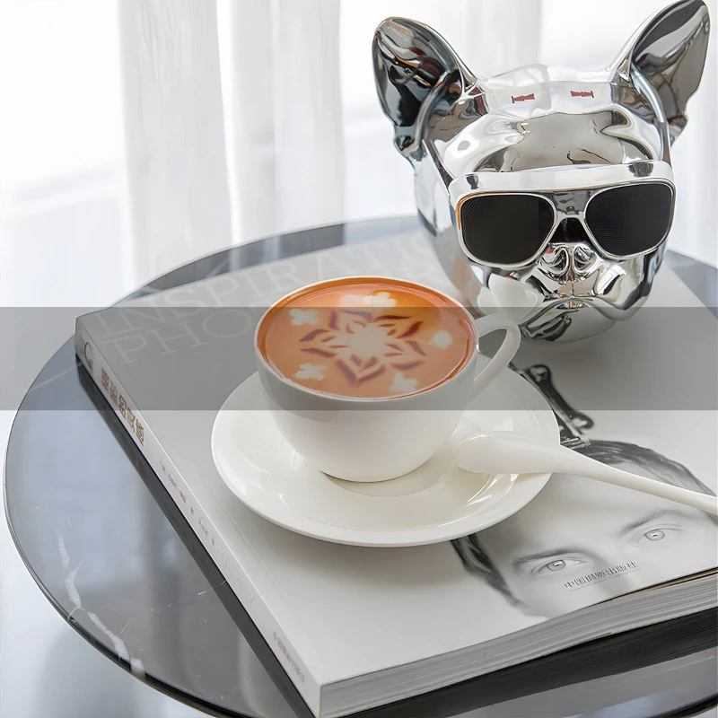 

Modern simple model room, living room dog head audio combination ornament bay window with coffee theme decorations