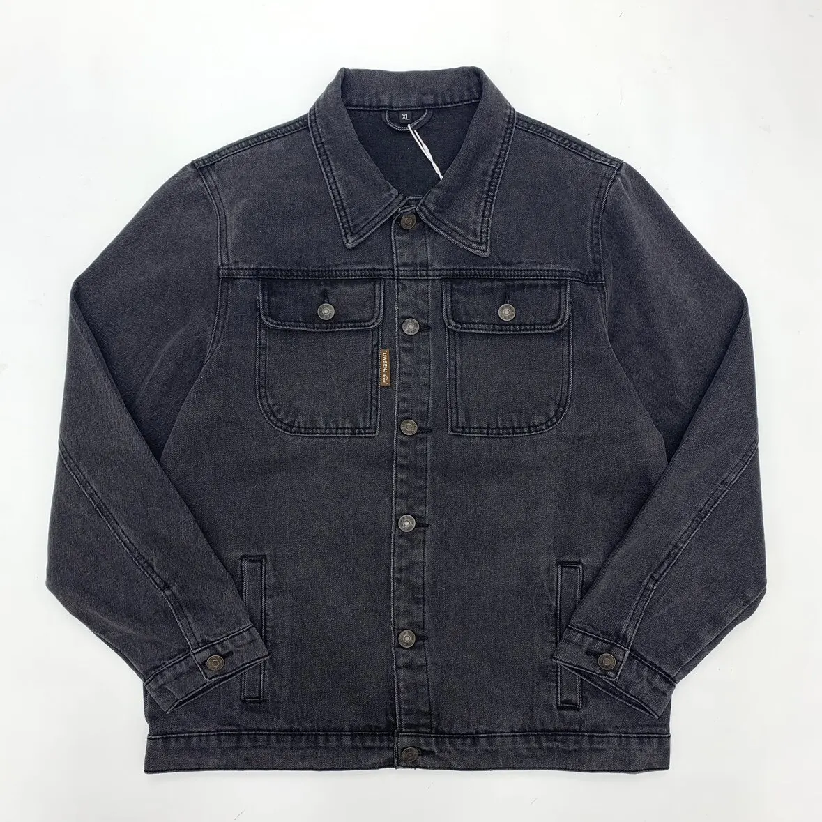 Men's Dark Gray Denim Jacket Heavy Washed Distressed Loose Cropped Biker Style Japanese Vintage Streetwear Unisex Outerwear