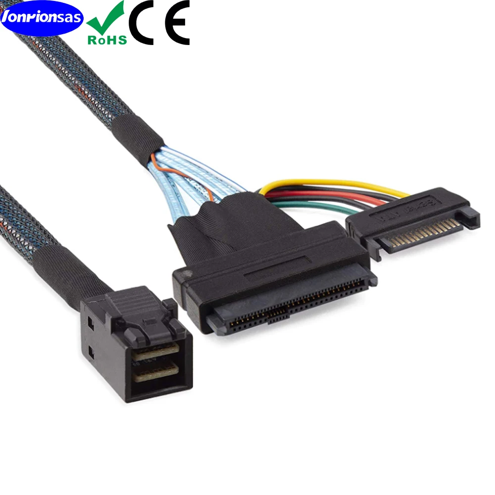 LONRIONSAS # interno PCIe 4.0 Mini SAS SFF-8643 a U.2 SFF-8639 SSD con cavo di alimentazione SATA maschio a 15 pin