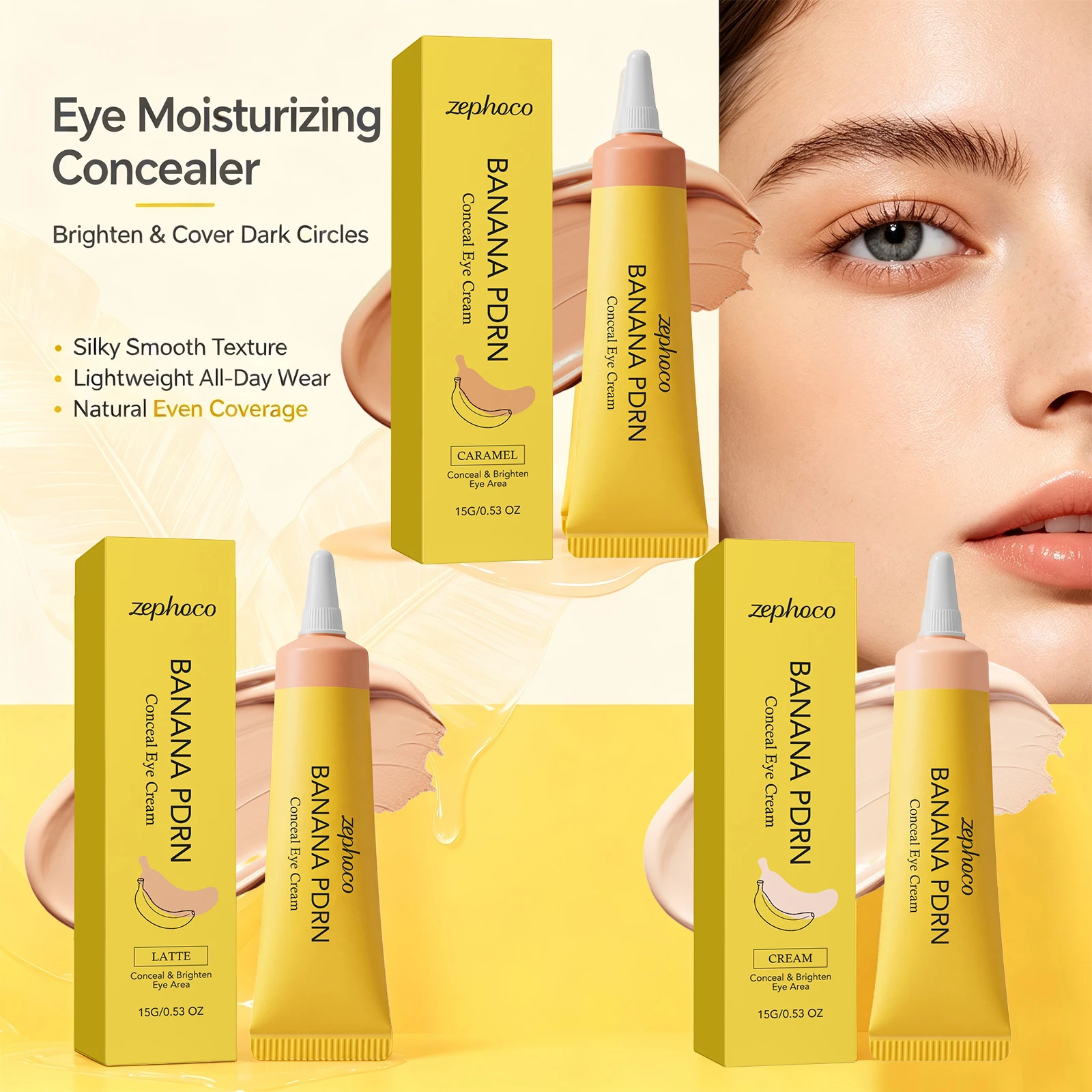 PDRN Under‑eye Concealer Cream Coverage Hide Dark Circles Refresh Dull Eye Skin Even Tone Eye Base Makeup Cosmetics 3 Colors