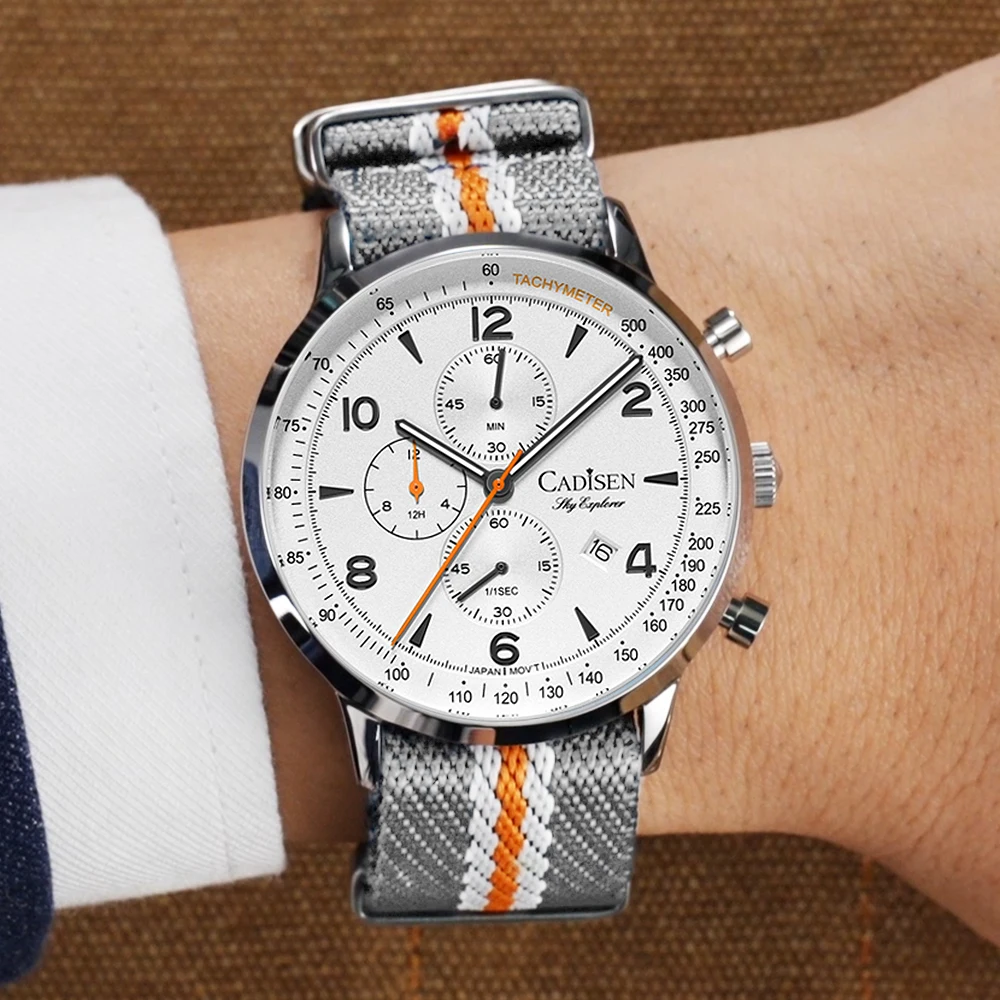 CADISEN Neue Chronograph Herren Quarzuhr Top Luxus Uhren Für Männer MIYOTA 0S10 AR Spiegel Wasserdichte Leinwand Herren Armbanduhr