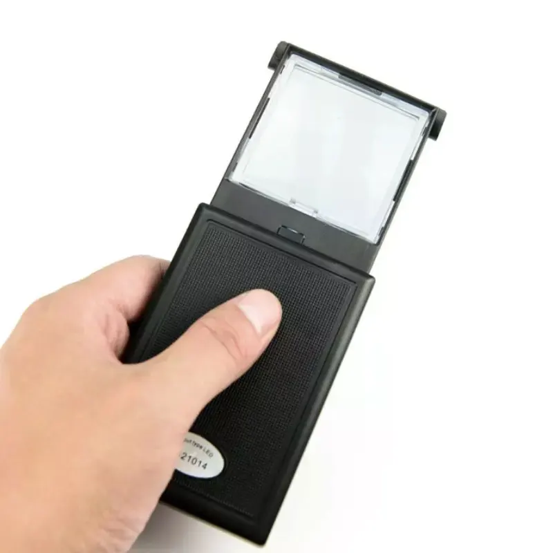 3x45mm Slide Pull Out Type Magnifying Glass Pocket Loupe Square Lens Plastic Card Magnifier With LED Light