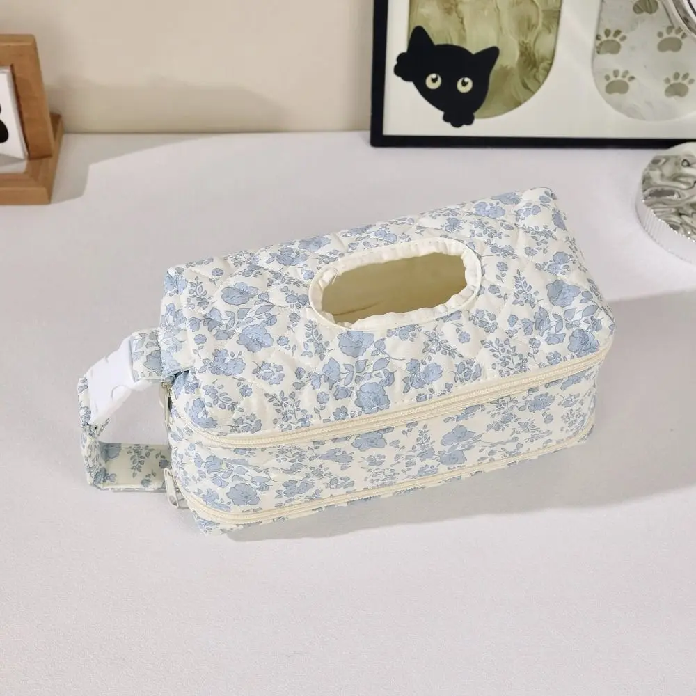 Dual Compartment Wet Tissue Storage Bag Multifunctional Quilted Tissue Dispenser Empty With Handle Baby Wet Wipe Pouch Stroller