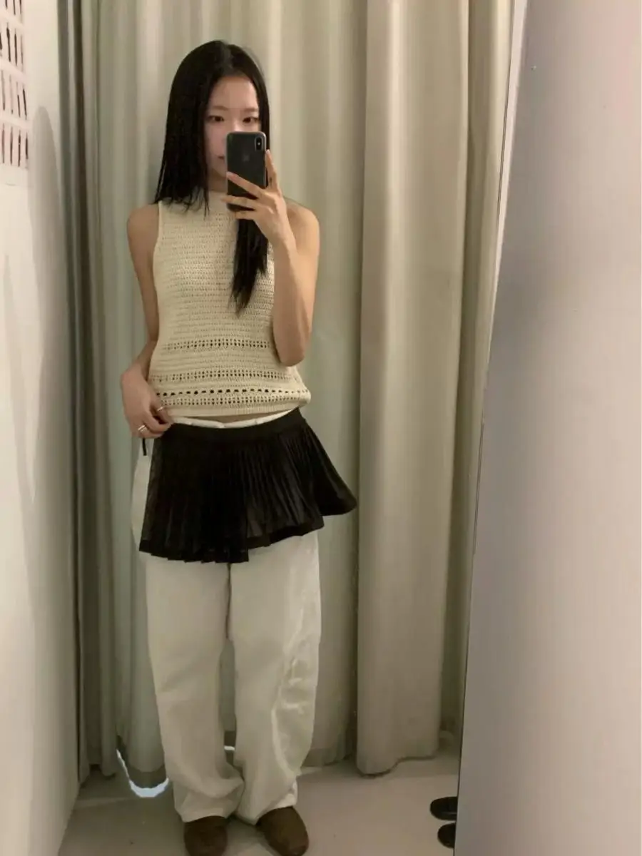 

Стильный вязаный жилет с вырезами, женский, свободного кроя, утягивающий, повседневный, с коротким рукавом, полувысоким воротником, из смесового хлопка