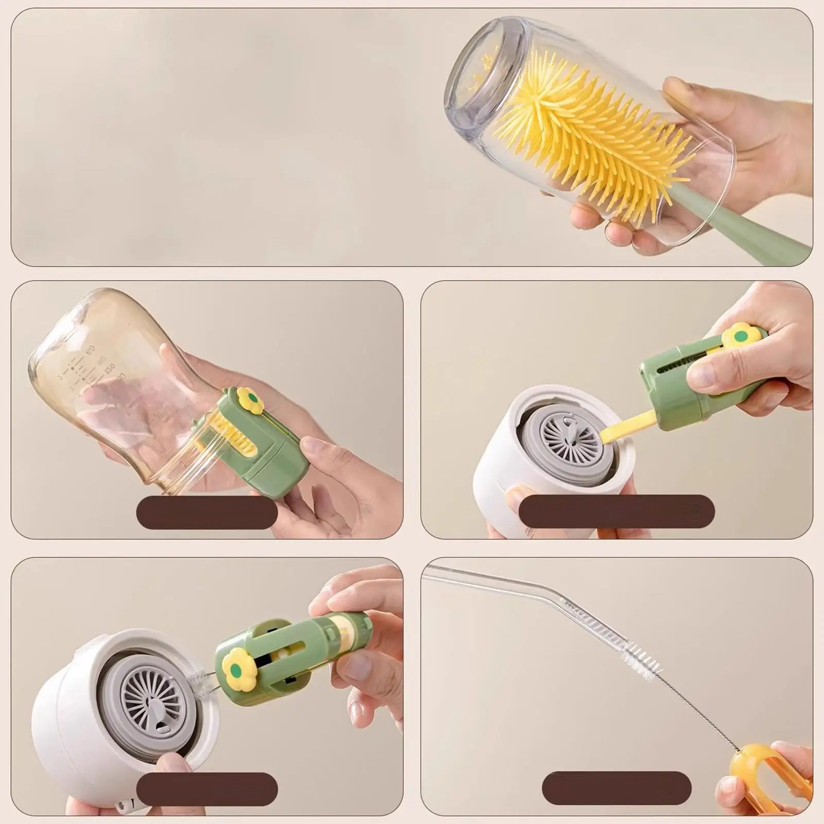 

Baby Bottle Brush Multifunctional Water Bottle Brushes For Cleaning Portable Cups Washing Scrubber Tools For Crevices Grooves