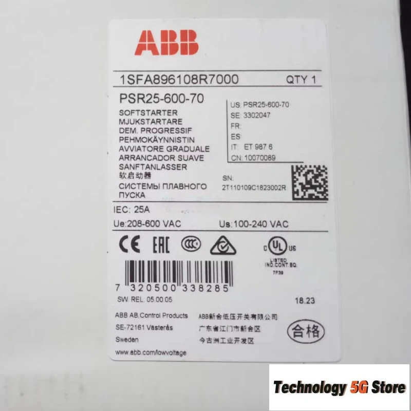 오리지널 ABB 소프트 스타터 PSR3/6/9/12/16/25/30/37/45/60/72/85/ PSR3-600-70 PSR6-600-70 PSR9-600-70 PSR12-600-70 PSR16-600-70 신제품