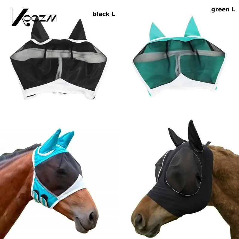 Breathable Washable Soft Fabric Anti-insect Belt Ear Anti-fly Eye Protector Net Horse Fly Mask Head Cover Smooth Elastic Hood