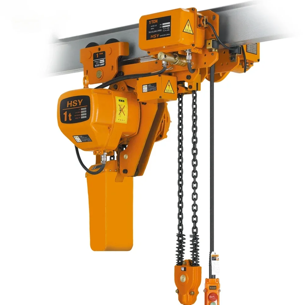 Hildebrant Exclusive Running Type Electrical 3-phase Double Chain 220v 60hz 1T 6M Electric Chain Hoist with Electric Trolley