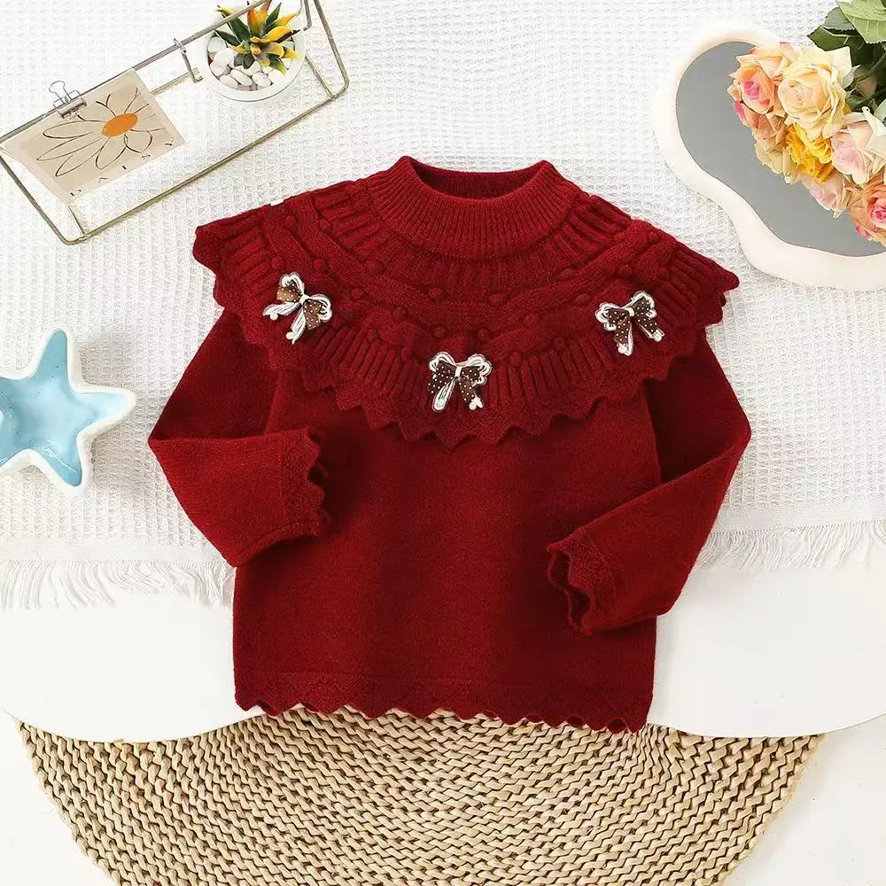 الأطفال محبوك سترة أعلى الخريف/الشتاء وصول الفتيات شال على غرار محبوك طويلة الأكمام البلوز سترة بأكمام طويلة 2-6 Y #4