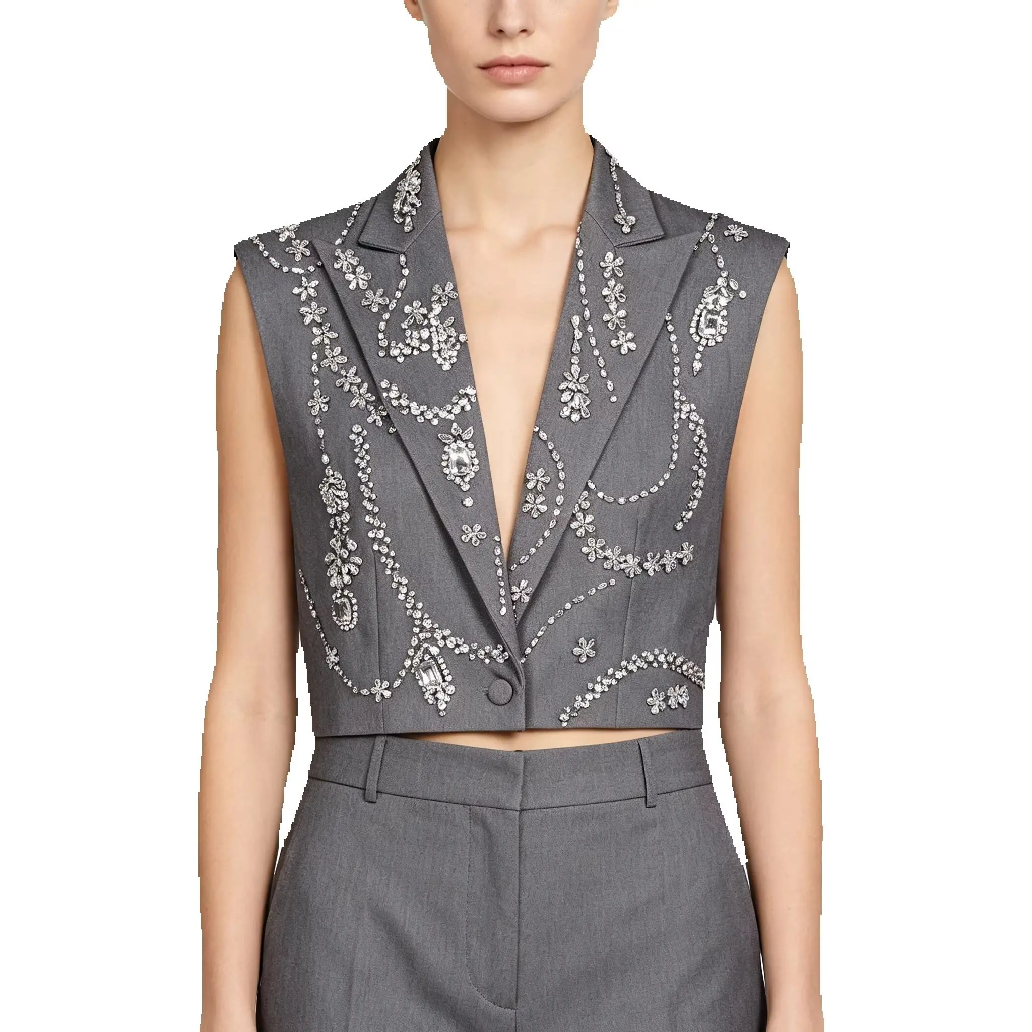 2455 Summer New Women's Sleeveless Vest, Fashionable High-End Elegant Top With Heavy-Duty Rhinestone Embellishment
