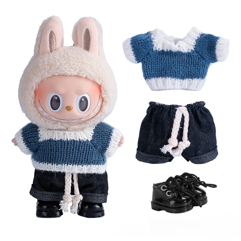 

15CM Pendant Rabub Clothes Knitted Sweater with Jeans Replacement Shoes Keychain Vinyl Clothes Boy Girl Birthday Plush Present