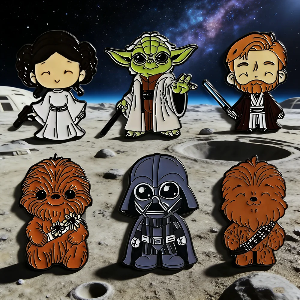 6pcs/set Star Wars Badge Brooches Collectible Sci-Fi Jewelry Darth Vader Leia Organa Solo Yoda Clothing Accessories for Fans