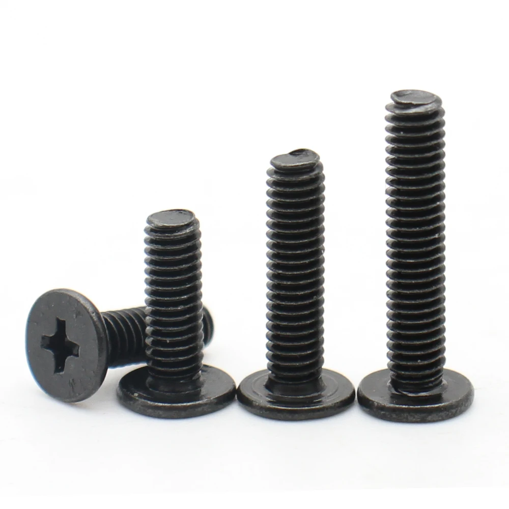 50pcs M1.2 M1.4 M1.6 M2 M2.5 M3 M4 Black Carbon Steel Phillips Cross Ultra Thin Flat Wafer Head Screw Bolt for Laptop Computer