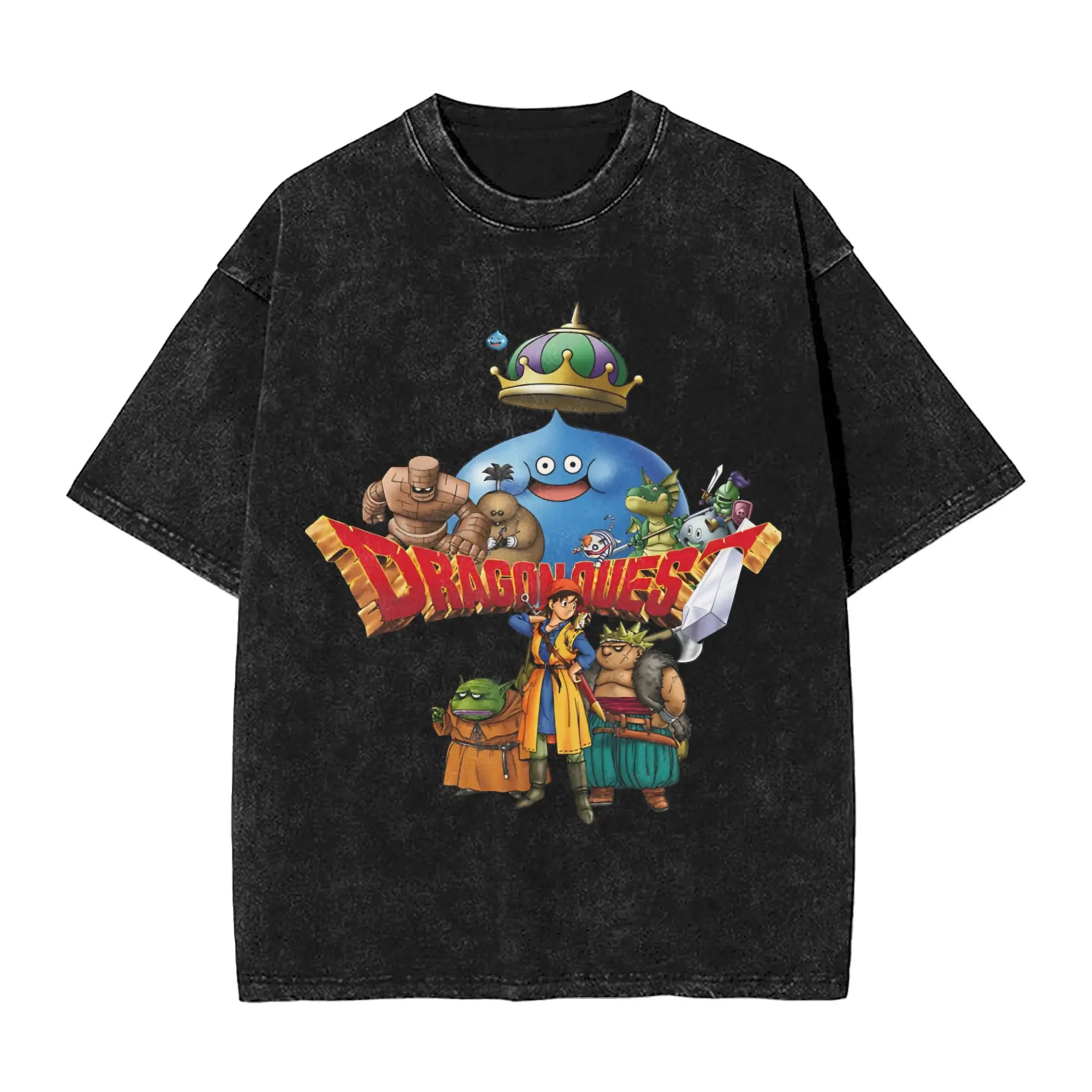 Dragon Quest slime Washed T Shirts Streetwear Hip Hop Fashion T-Shirt  Tees Men Women Short Sleeve Oversize
