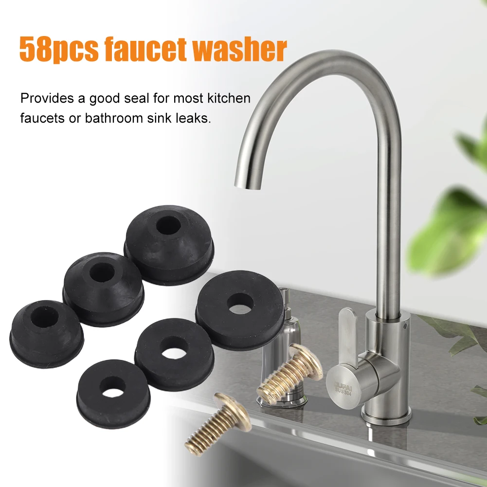 58 Pcs Faucet Washers with Brass Screws Faucets Worn Washer Replacement Set Rubber O-ring for Kitchen Tap Or Bathroom Sink Leak
