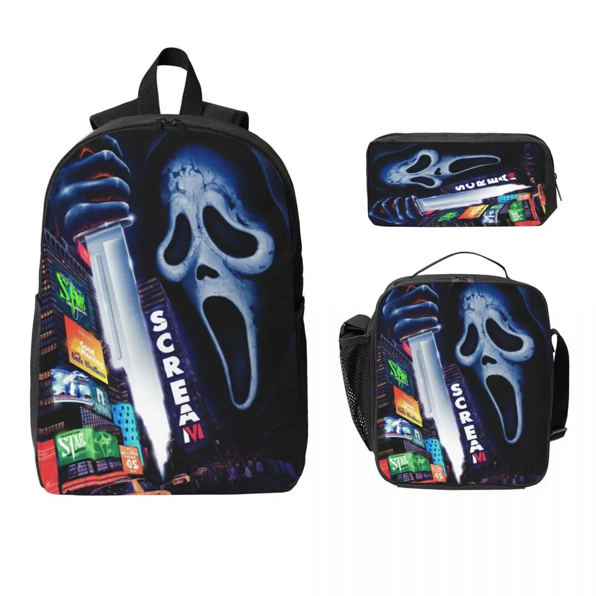 3Pcs SCREAMs School bags Set for Boy Girl Screams Stabathon Movie Pencil Boxes Backpack Sets with Lunch Box For Students Daypack