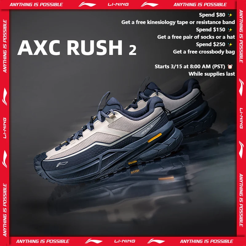 

Li-Ning Unisex AXC RUSH 2 Outdoor Hiking Shoes BOOM Cushion Lightweight Springy Stable LiNing Anti-slip Sneakers AHTW003