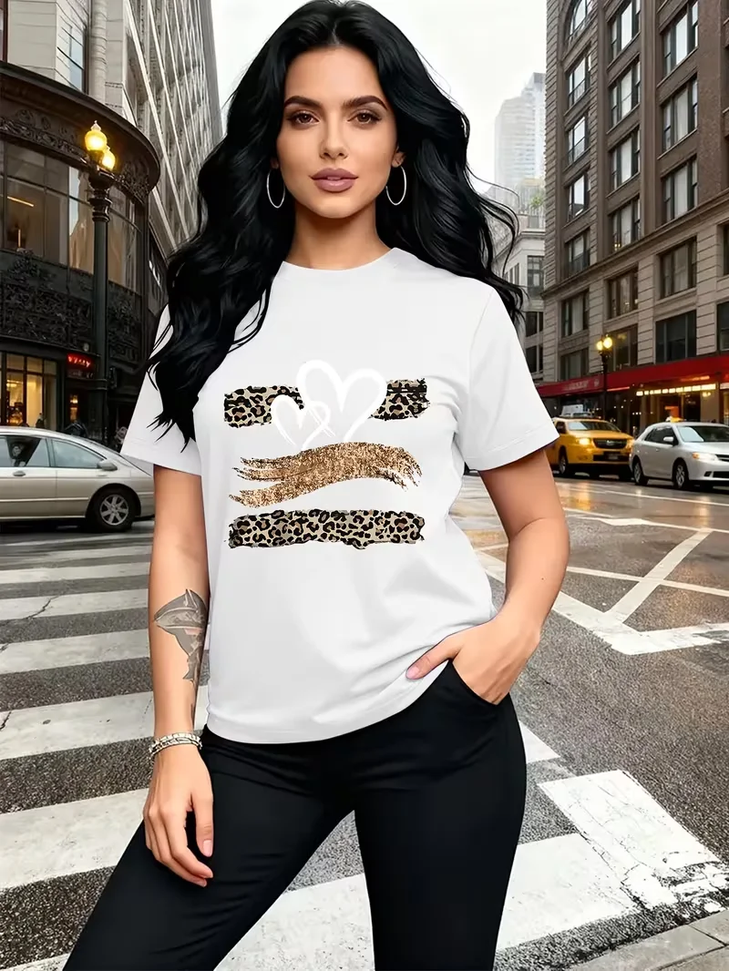 Pattern Print Fashionable Breathable T-shirt for Family Travel Daily Commutes, Matching Outfits for Sisters, Versatile T-shirt